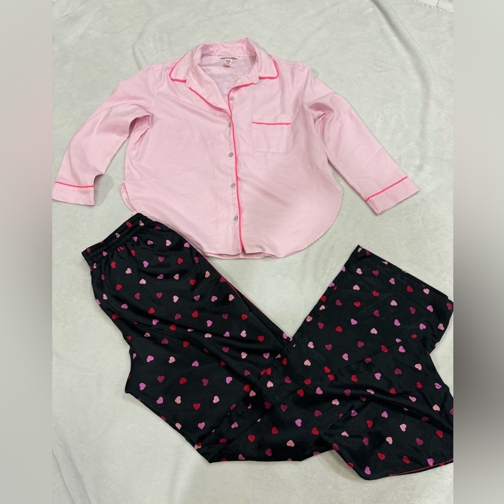Satin Pink Hearts Victorias Secret Pijama Set